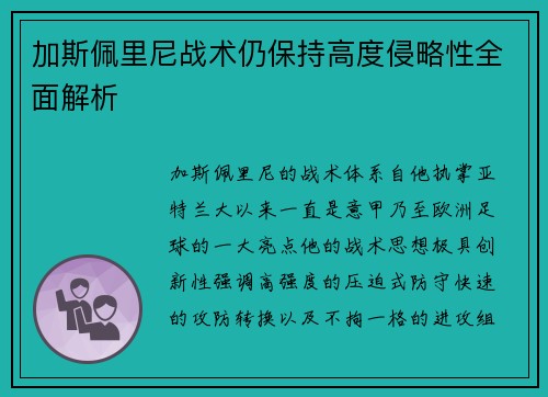 加斯佩里尼战术仍保持高度侵略性全面解析
